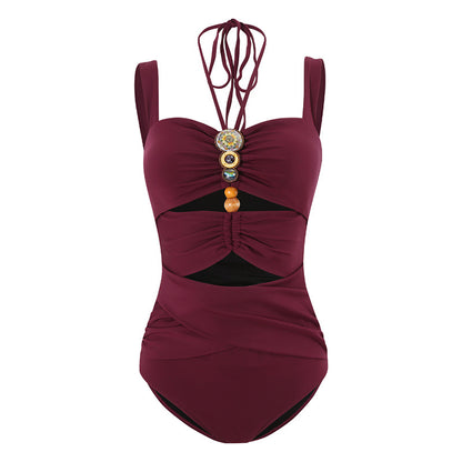 Bordeaux Luxe Ruched Swimsuit & Skirt Set