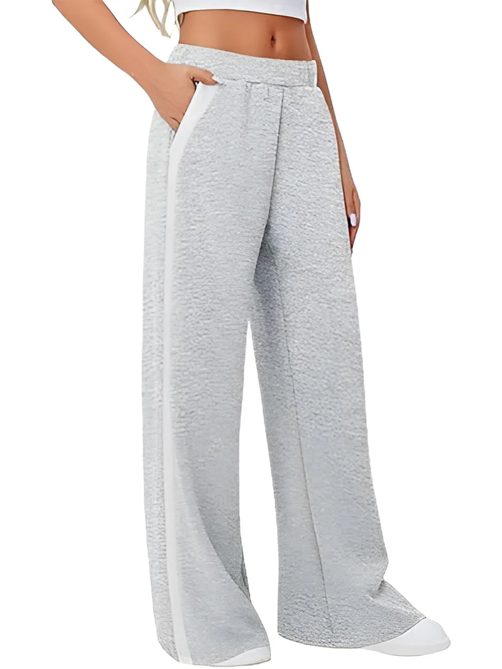 High-Waisted Wide-Leg Yoga Pants with Contrast Side Stripe
