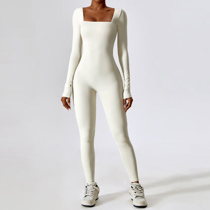 Figure Hugging Long-sleeved Sports Jumpsuit in Multiple Colors