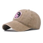 Distressed Pure Cotton  Baseball Cap with an Embroidered Pink and Black Yin-Yang Logo