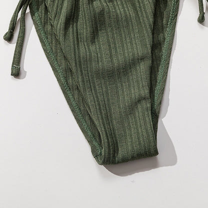 Ribbed Tie-Front Triangle Bikini Set-Multiple Colors