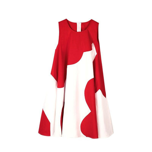 Beautiful Sleeveless Red and White Shift Dress