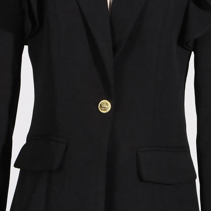 Stylish Slim Fitting Black Blazer With 3D Flower Designer Details on Sleeves