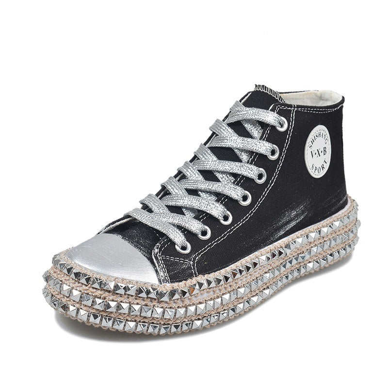 Korean Style Fashion Sneakers,  Trendy High-top Canvas Sneakers