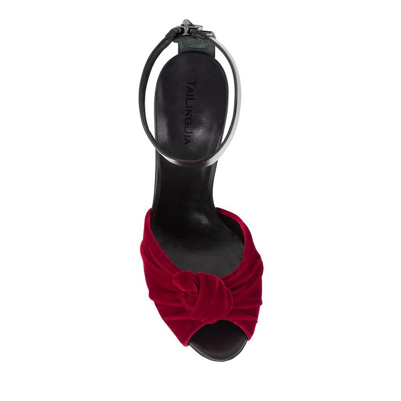 Velvet Rosette Ankle-Strap Stiletto Sandals
