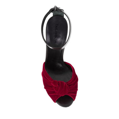 Velvet Rosette Ankle-Strap Stiletto Sandals