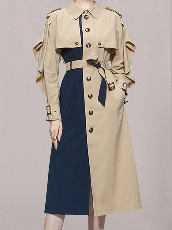 Mid Length Coat in Contrasting  Colors and a Belt