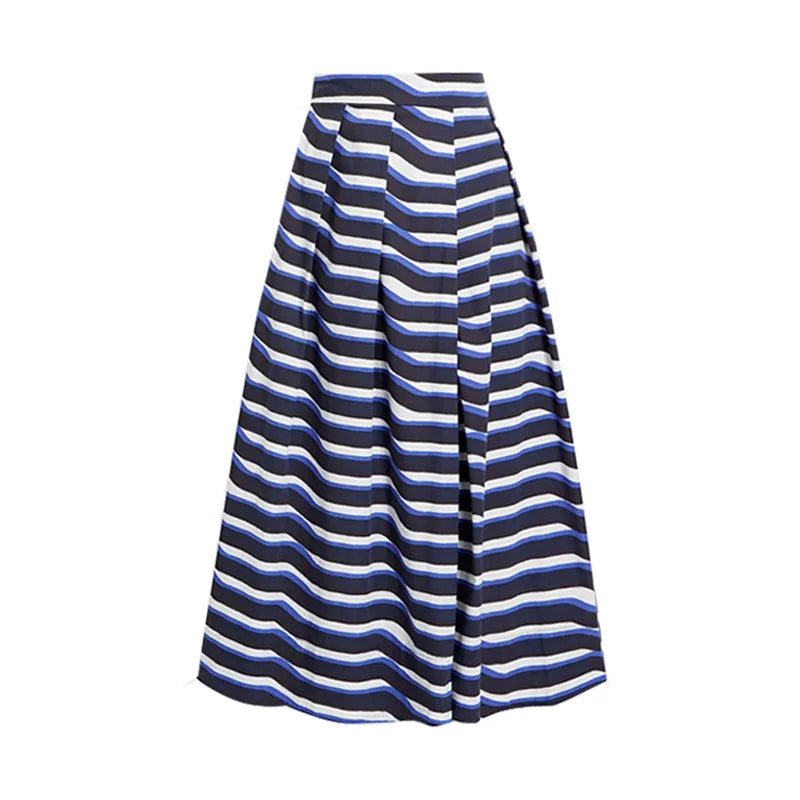 Nautical Chic Ruffle Swimsuit & Striped Midi Skirt Set