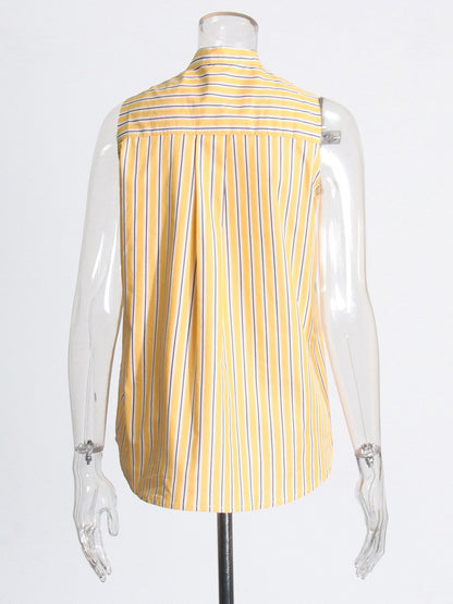 Sleeveless Pin Stripe Shirt, Stylish and Edgy with a Twisted Collar