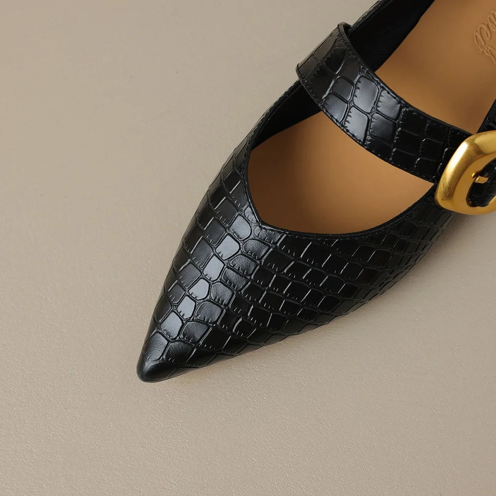 Pendo Croc-Embossed Mary-Jane Pointed Flats
