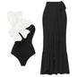 Statement  3D Butterfly Bow One-Piece Swimsuit & Black Ruffle Wrap Skirt