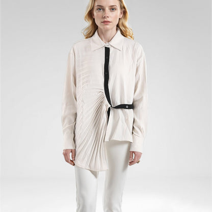 Pleated Long Sleeved White Shirt for Women