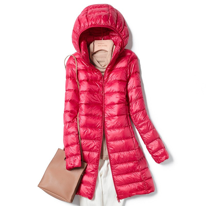 High Quality Lightweight Women's  Down  Puffer Jacket With a Detachable Hood, Packable.