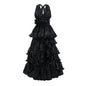 V-neck Sleeveless High Waisted Tiered Long Evening Dress