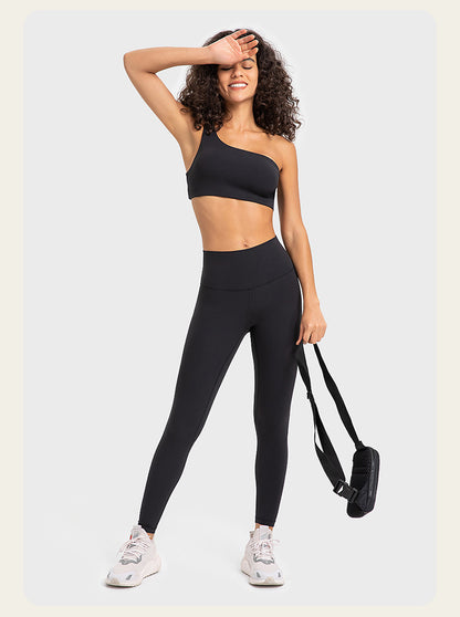 Beautifully Designed Fitness Leggings and a Stylish Oblique Shoulder Bra  Top