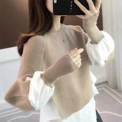 Stylish Women's Sweater and Shirt Mixed Long Sleeve Top