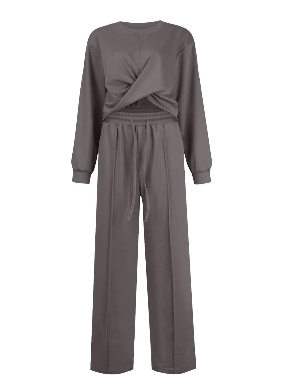 Twist-Front Pastel Knit Lounge Set – Cozy Crewneck Sweater & Drawstring Wide-Leg Pants