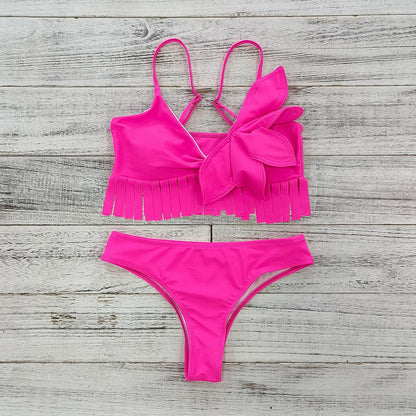 Wild Fiesta Fringe Bikini & Skirt Set – Hot Pink 3-Piece