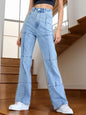 High-Waist Paneled Flare Jeans (Light Wash)