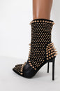 Spiked Edge Stiletto Ankle Boots – Black & Gold Glam