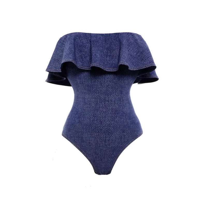 Nautical Chic Ruffle Swimsuit & Striped Midi Skirt Set