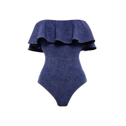 Nautical Chic Ruffle Swimsuit & Striped Midi Skirt Set