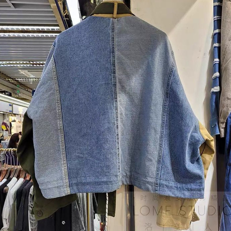 Fashion Streetwear Mixed Denim Jacket