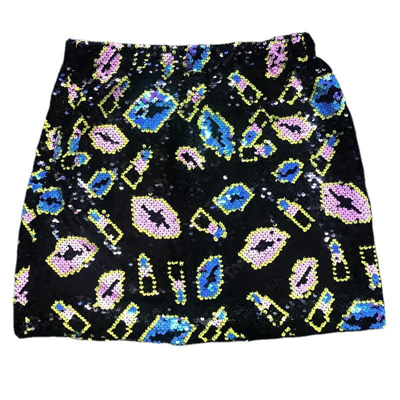 Stylish Sequin Elastic Band High Waisted Mini Skirt