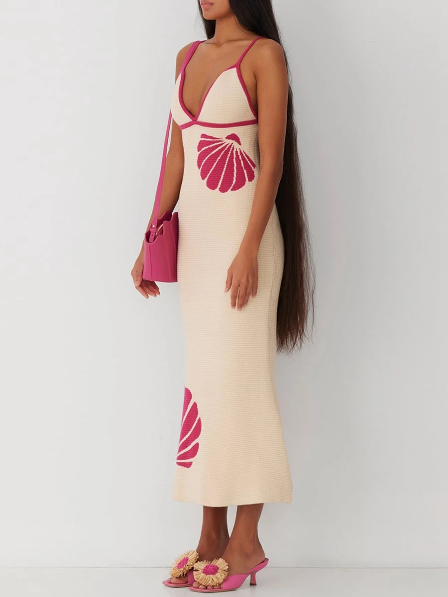 Shell-Detail Knit Maxi Dress