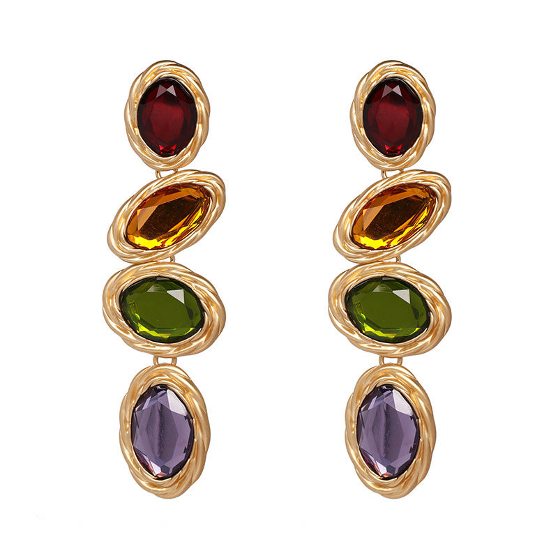 Long Diamond Replica Earrings in Multiple  Stone Colors