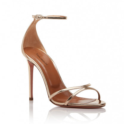 Sculptural Metallic Ankle-Strap Stiletto Sandals