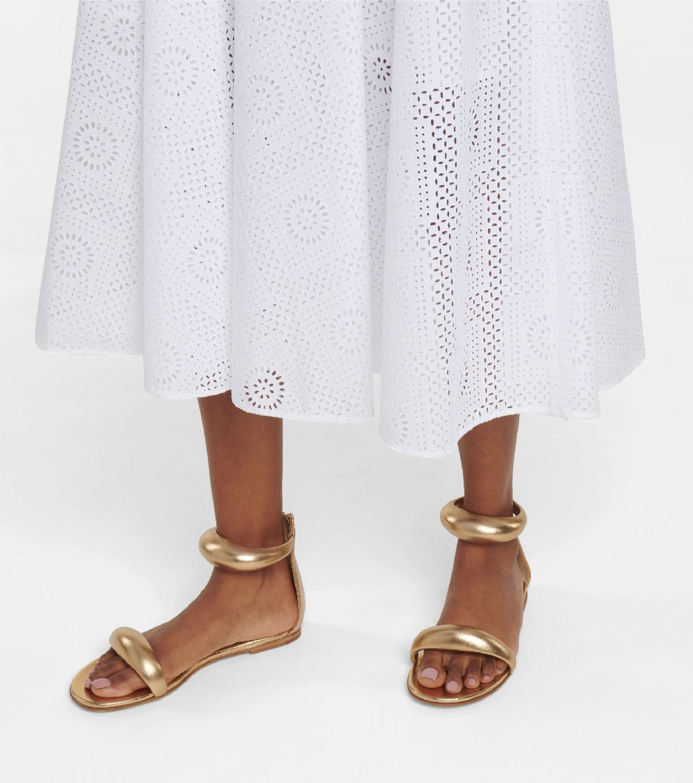 Aura Puff-Strap Leather Flat Sandals