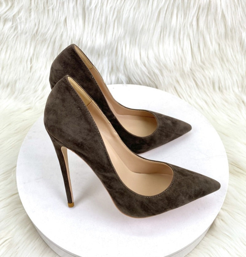 Cocoa Suede Pointed-Toe Stiletto Pumps