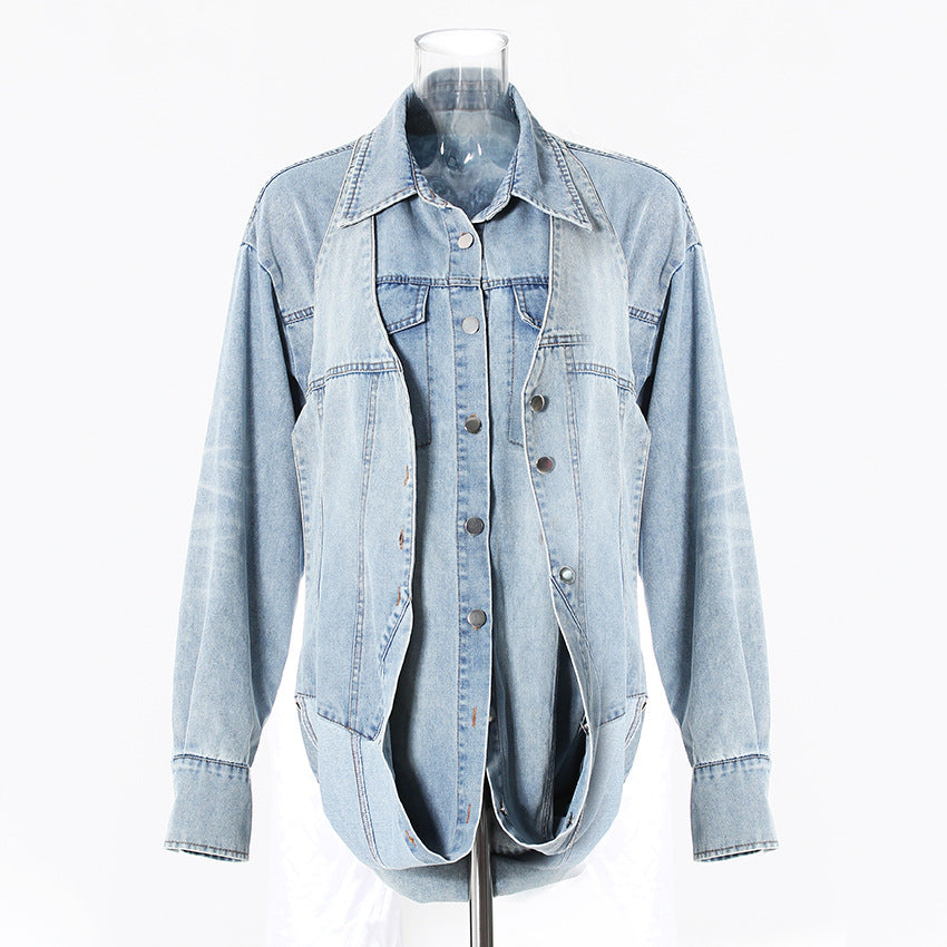 Modular Deconstructed Denim 3-in-1 Set (Oversized Trucker Jacket + Halter Corset Vest + Maxi Skirt)