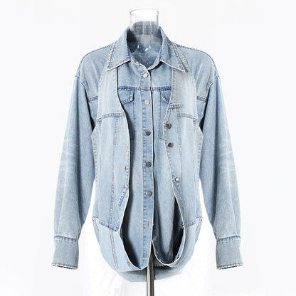 Modular Deconstructed Denim 3-in-1 Set (Oversized Trucker Jacket + Halter Corset Vest + Maxi Skirt)