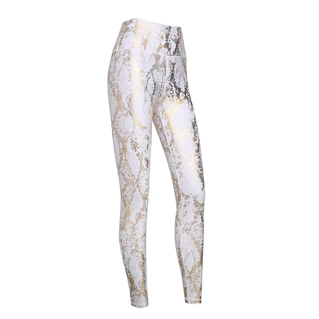 Women‘s Shiny Metallic Snake-Skin Gym Leggings and Sports