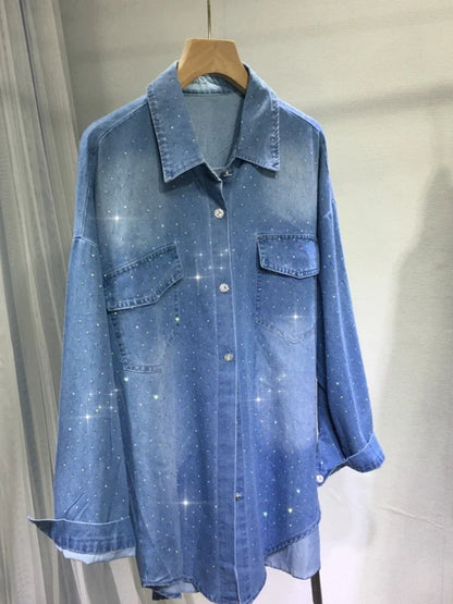 Sparkle-Striped Denim Utility Shirt