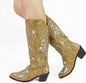 Super Stylish Embroidered Solid Thick Heel Cowgirl Boots