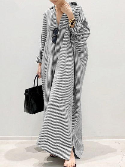 Striped  Long Sleeves Shirt Dress in Multiple Colors