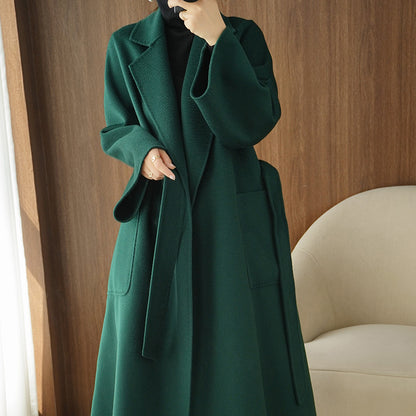 Elegant Long Belted Cashmere Coat for Women