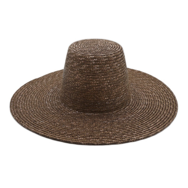 High Top Brown and Wheat Colored Straw Wide Brim Hats