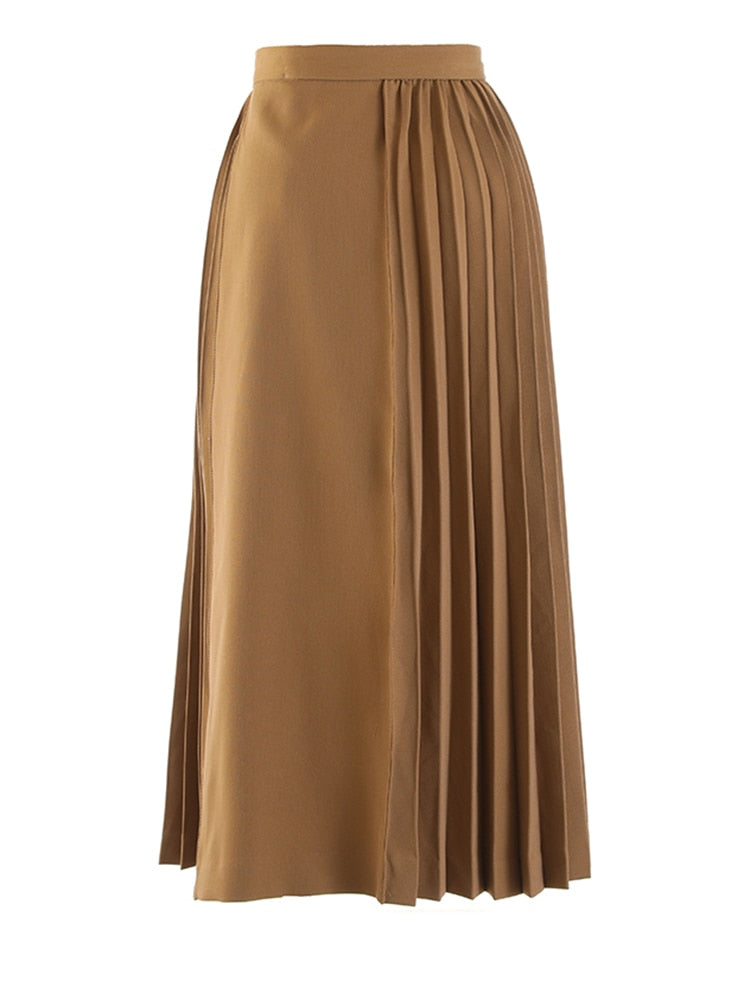 Elegant Long A-Line Draped Pleated Skirt