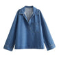 Denim Two-Piece Set: Pullover Shirt & Wide-Leg Wide-Leg Pants