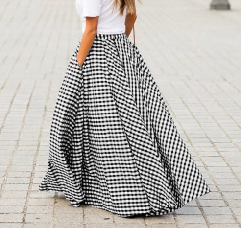 Elegant  Plaid King, High waisted, Swing Skirt