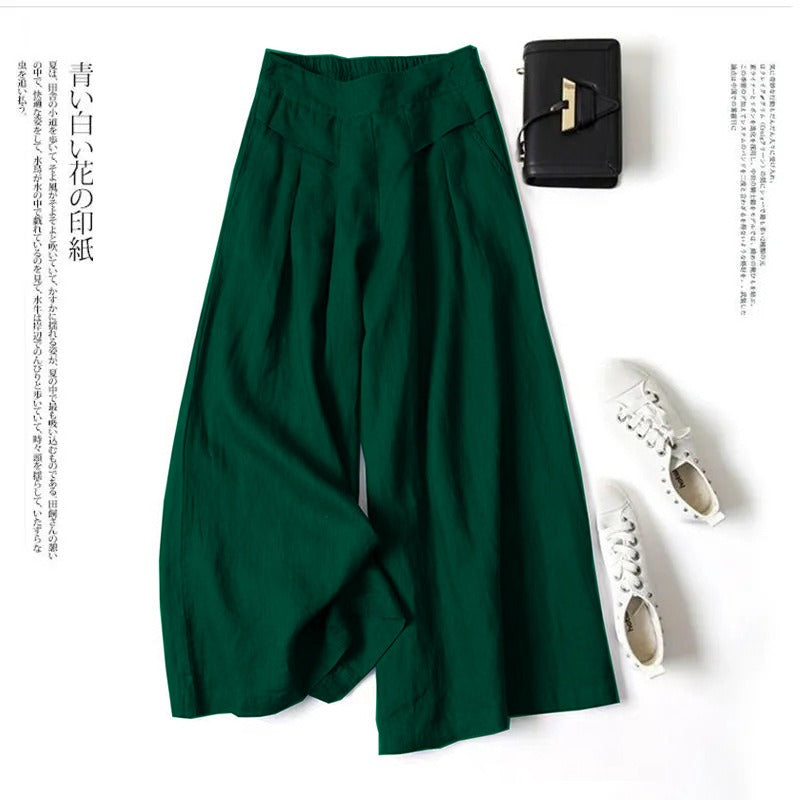 Luxurious Cotton &  Linen Wide Leg High Waisted Loose Pants with , Comes in Multiple  Colors.