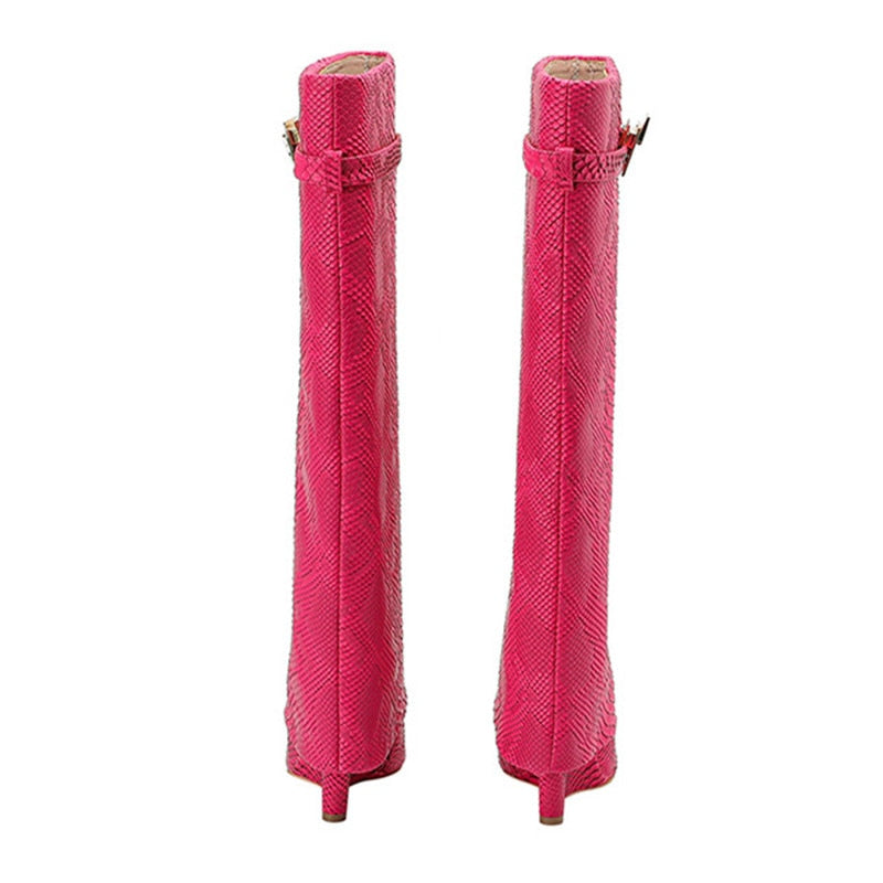 Venomous Chic Red Python Knee-High Leather Boots-Multiple Colors