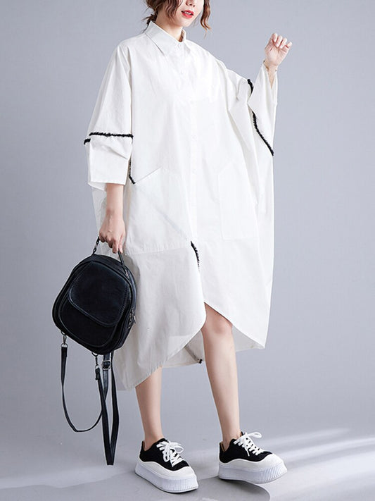 Stylish Oversized White Cotton Shirt Dress – Casual Cool with a Twist