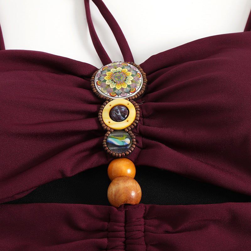 Bordeaux Luxe Ruched Swimsuit & Skirt Set