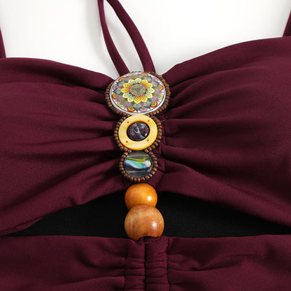 Bordeaux Luxe Ruched Swimsuit & Skirt Set
