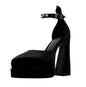 Glam Luxe Satin Platform Heels with Rhinestone Ankle Strap